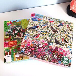 2 eeBoo 1000 piece puzzles set of 2 Songbirds tree and Dogs in the Park